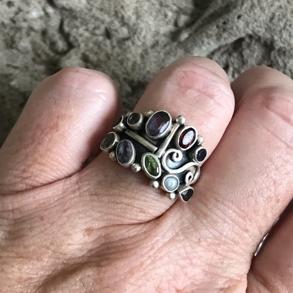 Vintage Sterling Silver Multi Stone Ring - Picture 5 of 7